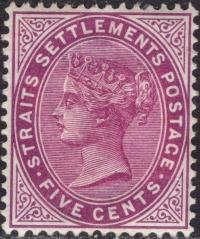 kol.bryt.Straits Settlements QV 5 c.czysty *