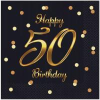 салфетки с Днем рождения 50 день рождения черный злотый