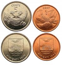 Кирибати набор из 2 монет 1 и 5 центов 1979-1992 животные UNC