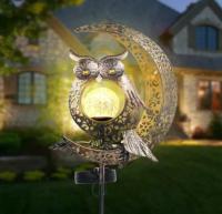Lampa do ogrodu dekoracje ogrodowe z motywem księżyca i sowy