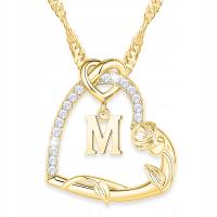 Злотый ожерелье 925 сердце с буквой позолоченный 585 Цветок жизни Роза буква М