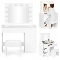 TOALETKA DO MAKIJAŻU Z LUSTREM OŚWIETLENIEM LED 5 SZUFLAD TABORET ZESTAW