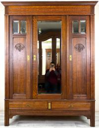 STYLOWA DĘBOWA SZAFA GARDEROBA Z LUSTREM SECESJA ART DECO LITA FRANCJA GA9