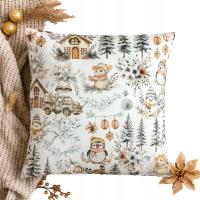 Poszewka świąteczna 40x40 zima w lesie zimowe zwierzęta bawełniana