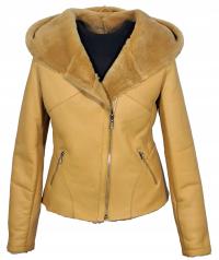 Zimowy Kożuch Damski 42 Sportowy LEKKI KAPTUR OWCZY Skórzany NATURALNY PL