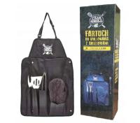 5 ELEMENTÓW ZESTAW GRILL FARTUCH RĘKAWICA SZCZYPCE SZPATUŁKA WIDELEC STAL