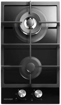 Płyta gazowa Concept czarna szkło 2 palniki żeliwny ruszt bezramkowa 30 cm