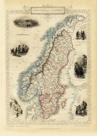 Швеция Норвегия Скандинавия карта иллюстрированная 1851