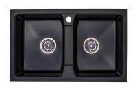 ZLEWOZMYWAK GRANITOWY DWUKOMOROWY CZARNY + SYFON