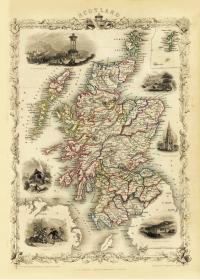 Шотландия Эдинбург иллюстрированная карта 1851 г. Холст