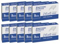 10x Zszywki biurowe 26/6 1000szt. Tetis GZ101-C