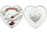 2008 ПАЛАУ $ 5 СЕРЕБРО СЕРДЦЕ ЖЕМЧУЖНЫЙ КРЕМ