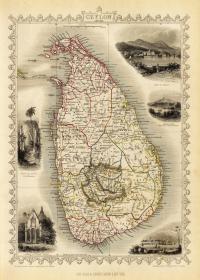 Шри-Ланка Коломбо Канди карта, иллюстрированная 1851 г.